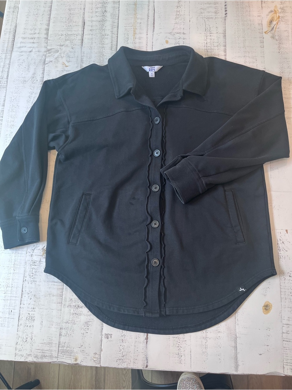 JoyLab Black Button-Up Collared Sweatshirt